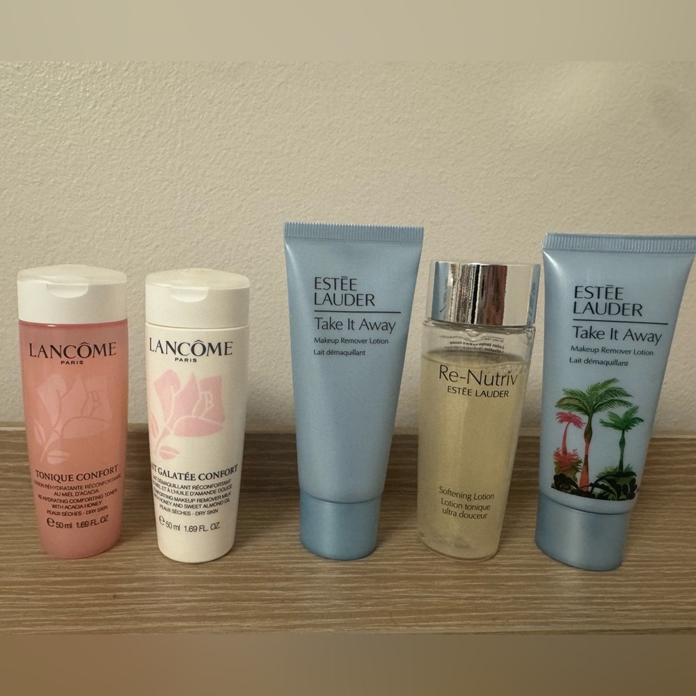 Lancôme & Estée Lauder Skincare Lot - Pink, White, Light Blue, Clear